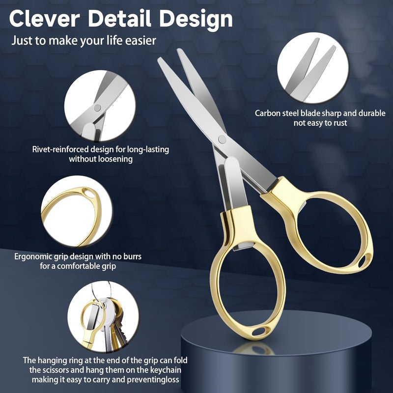 Hapdream 3 Pcs Folding Stainless Steel Portable Mini Badge Scissors with 3 Keychains, Safety Foldable Pocket Travel Small Scissors All Purpose for Nurse Accessories, Travel, Office, Craft, Sewing, Home (Gold) - Image 3